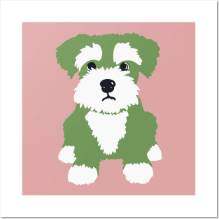 Little Green Miniature Schnauzer Puppy on A Pink Background Posters and Art